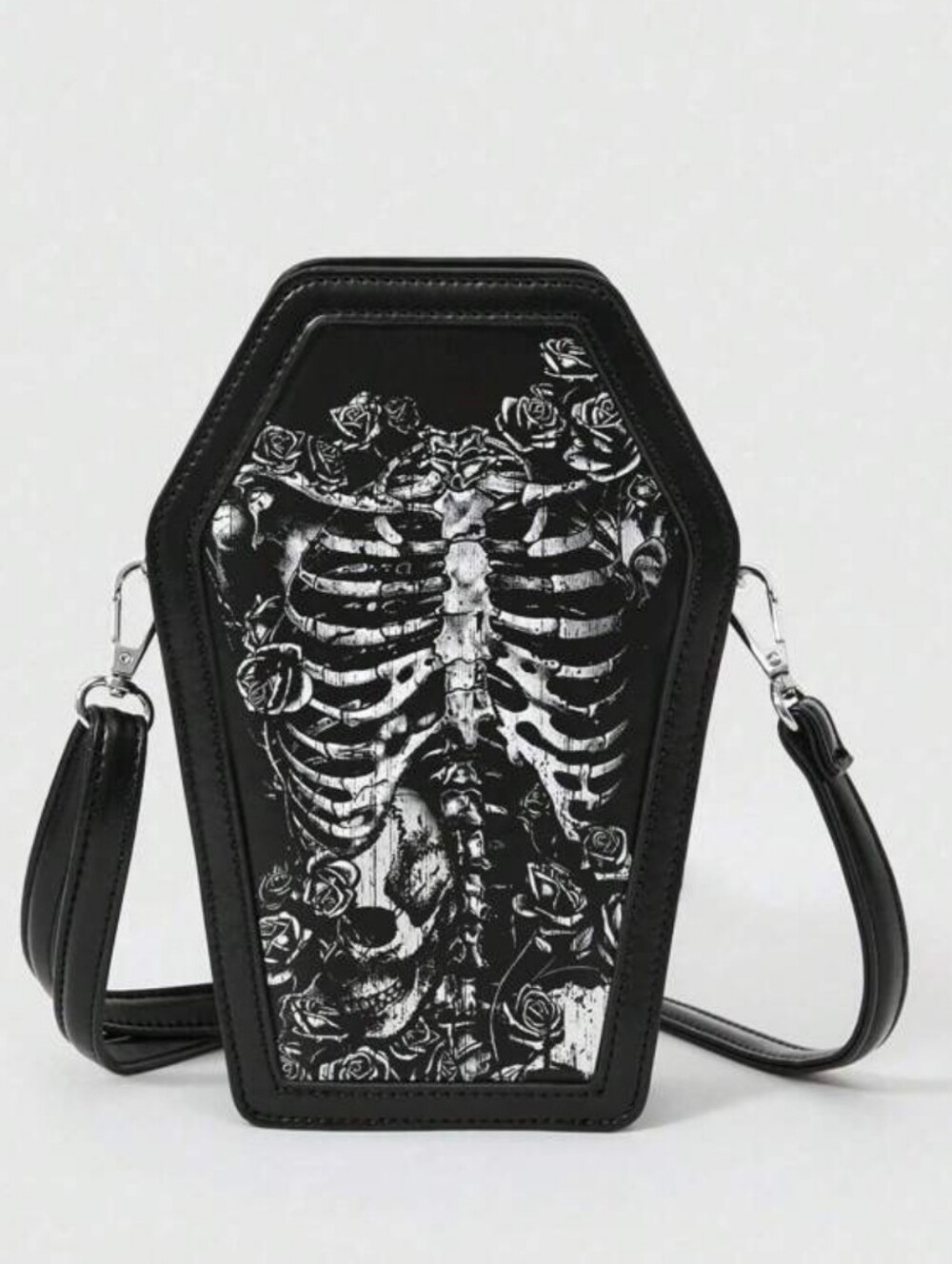 Skull Rose Coffin Shape Shoulder Bag Gothic Crossbody Bag